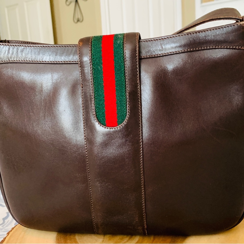 Gucci Web Stripe Leather Equestrian Boot Emblem Shoulder Bag - Picture 4 of 15